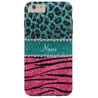Custom name turquoise leopard pink glitter zebra tough iPhone 6 plus case