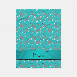Custom name turquoise Miniature Schnauzer dogs Fleece Blanket