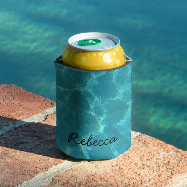 Custom Name Turquoise Pool Water Can Cooler (In Situ Pool)