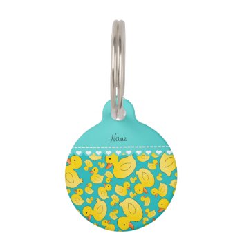 Custom Name Turquoise Rubberducks Heart Stripe Pet Tag by Brothergravydesigns at Zazzle