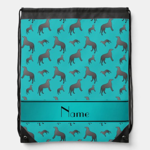 Custom name turquoise Scottish Deerhound dogs Drawstring Bag