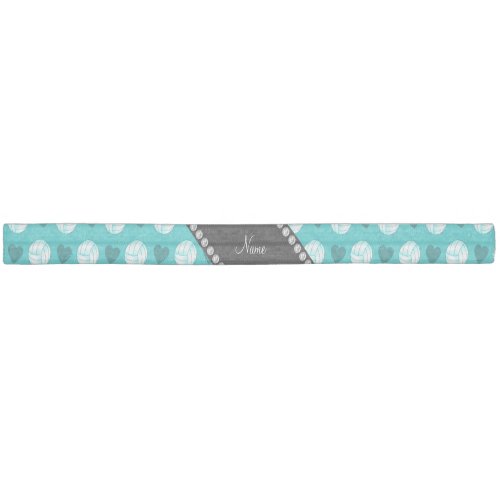 Custom name turquoise volleyballs and hearts elastic hair tie