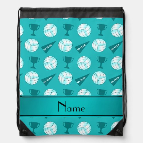 Custom name turquoise volleyballs trophy flag drawstring bag
