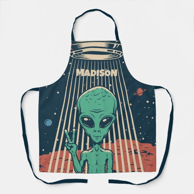 Custom Name UFO Alien Apron (Front)