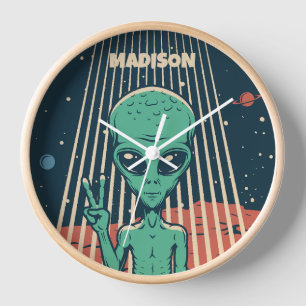 Custom Name UFO Alien Clock