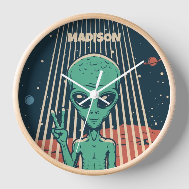 Custom Name UFO Alien Clock (Front)