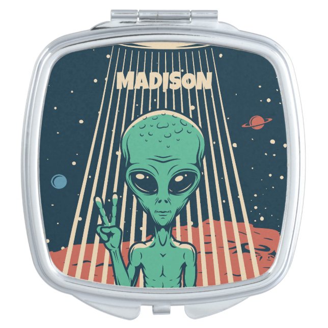 Custom Name UFO Alien Compact Mirror (Front)