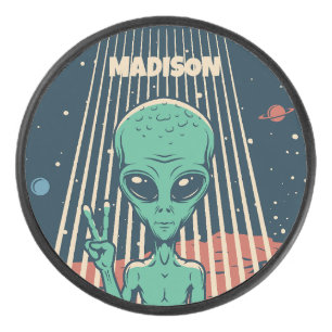 Custom Name UFO Alien Hockey Puck