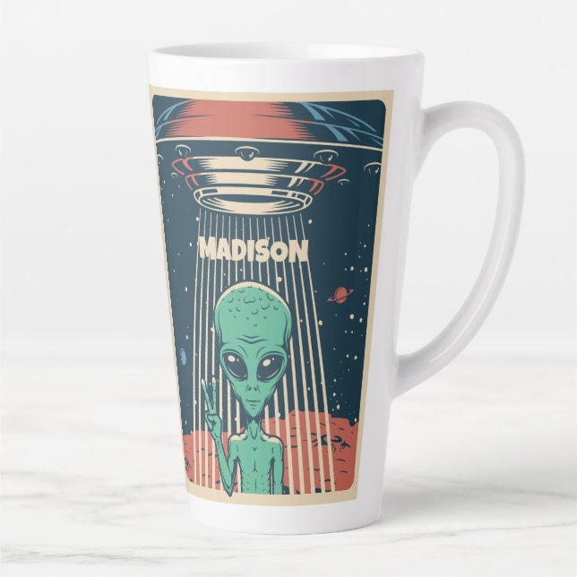 Custom Name UFO Alien Latte Mug (Right)