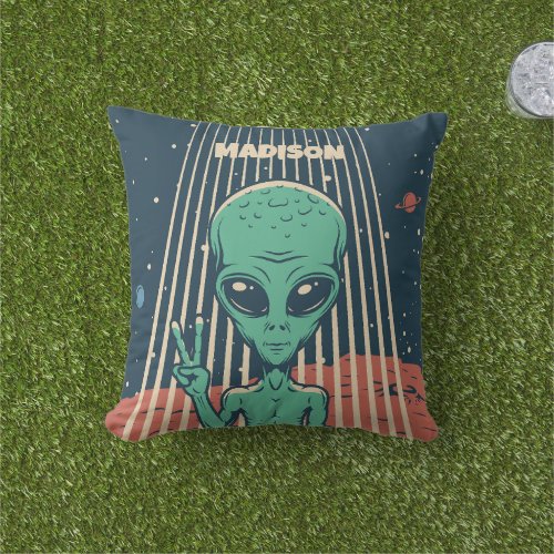 Custom Name UFO Alien Outdoor Pillow
