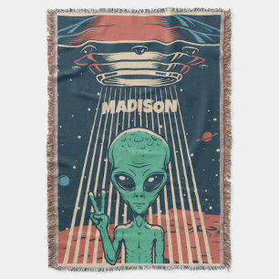 Custom Name UFO Alien Throw Blanket
