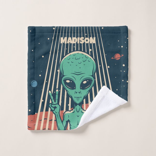 Custom Name UFO Alien Wash Cloth (Wash Cloth)