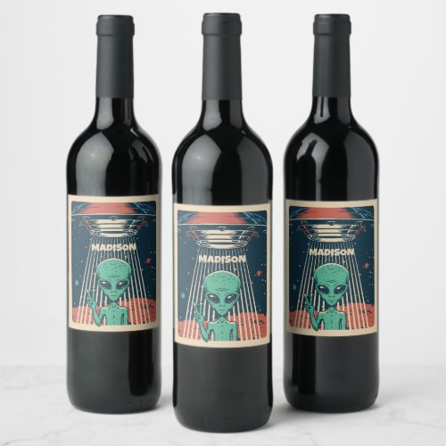 Custom Name UFO Alien Wine Label
