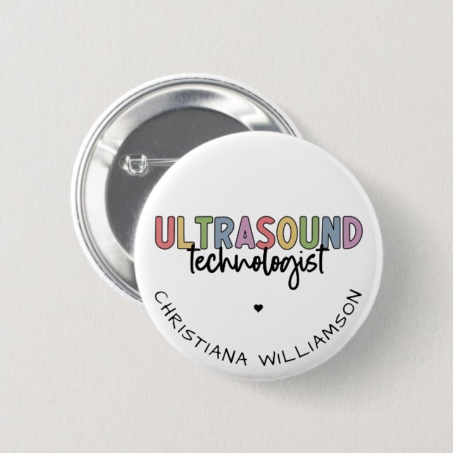 Custom Name Ultrasound Technologist Gifts Button (Front & Back)