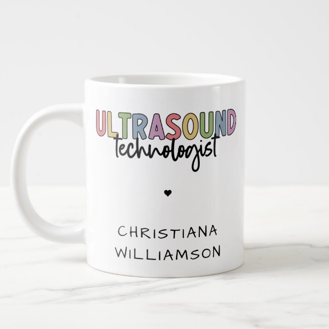 Custom Name Ultrasound Technologist Gifts Giant Coffee Mug (Left)