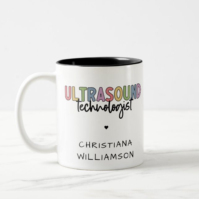 Custom Name Ultrasound Technologist Gifts Two-Tone Coffee Mug (Left)