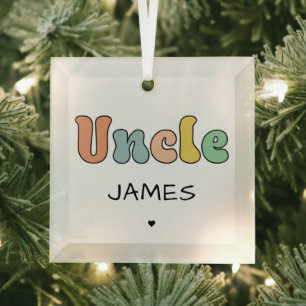 Custom Name Uncle Retro Gift Uncle Personalized Glass Ornament