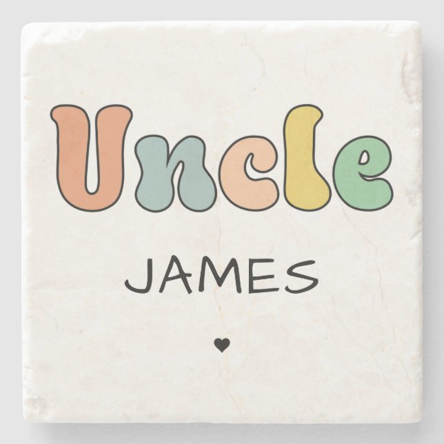 Custom Name Uncle Retro Gift | Uncle Personalized Stone Coaster (Front)