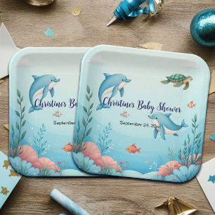 Custom Name Under the Sea Baby Shower Paper Plates