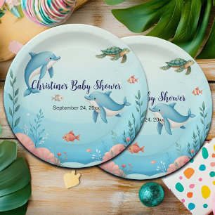 Custom Name Under the Sea Baby Shower Paper Plates