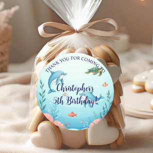 Custom Name Under the Sea Birthday Party Classic Round Sticker