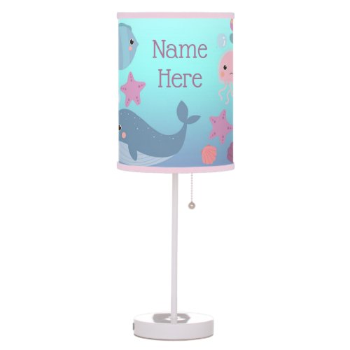 Custom Name Under the Sea Girl Baby Shower Gift Table Lamp