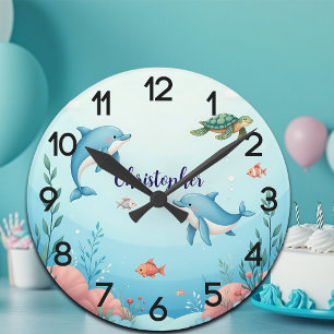 Custom Name Under the Sea Nursery Round Clock