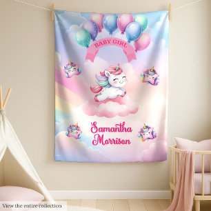 Custom Name Unicorn Baby Blanket Rainbow Clouds