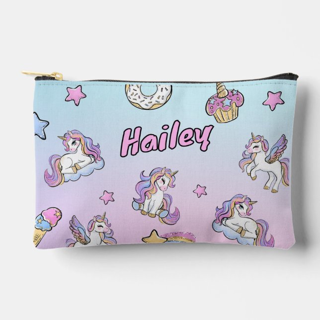 Custom Name Unicorn Back to School Printed  Accessory Pouch (Front)