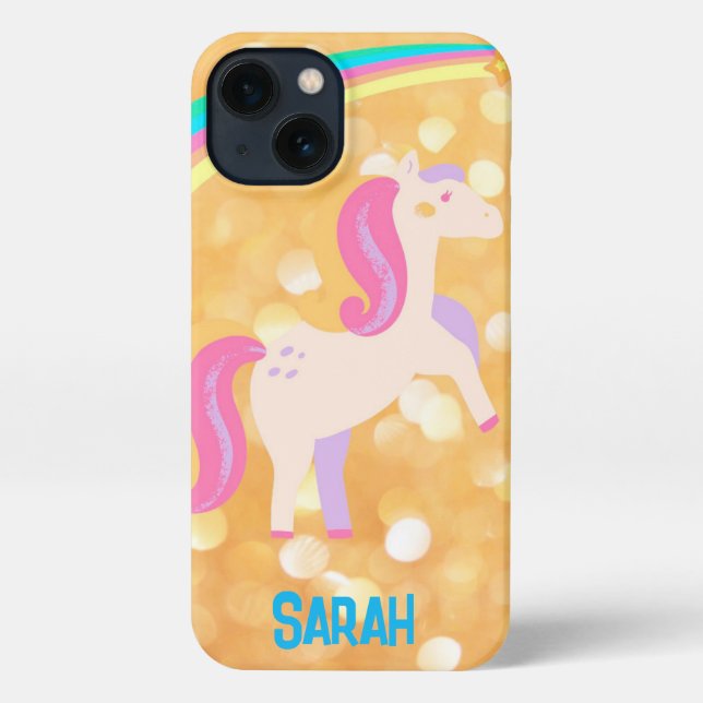 Custom Name Unicorn Design – Sparkle Gold Pink  iPhone Case (Back)