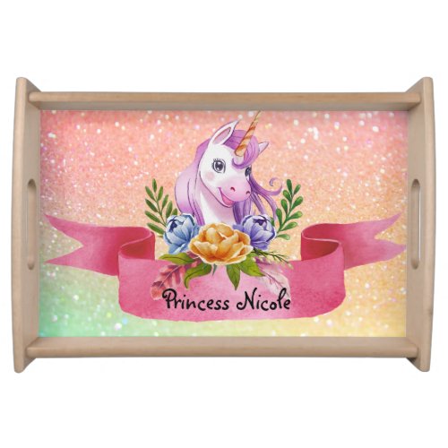 Custom name Unicorn glitter Serving Tray