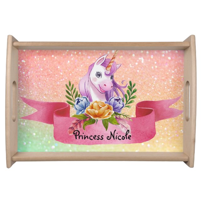 Custom name Unicorn glitter Serving Tray (Front)