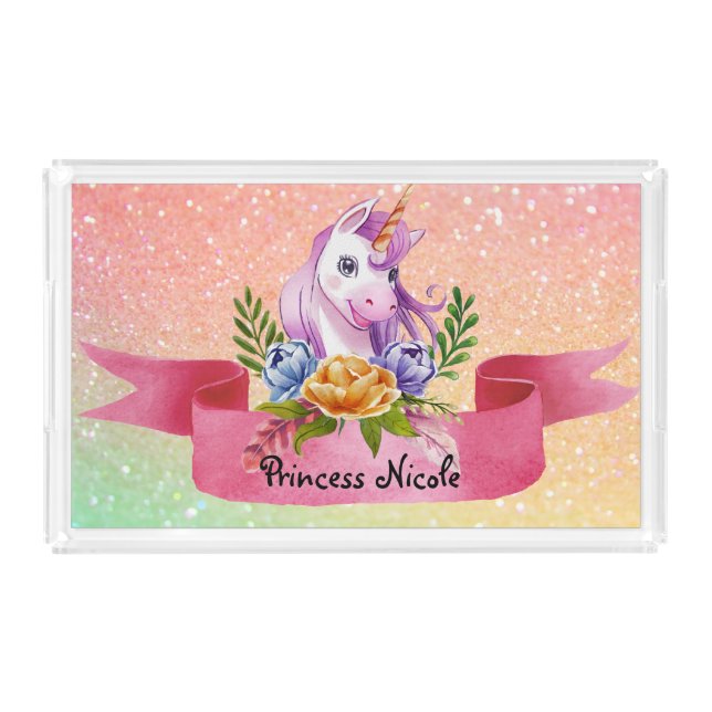 Custom name Unicorn glitter Serving Tray (Front)