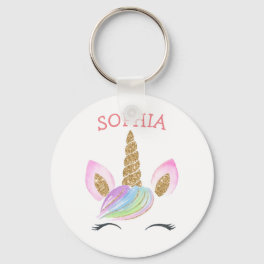 Custom Name Unicorn Gold Glitter Kids Cute Rainbow Keychain