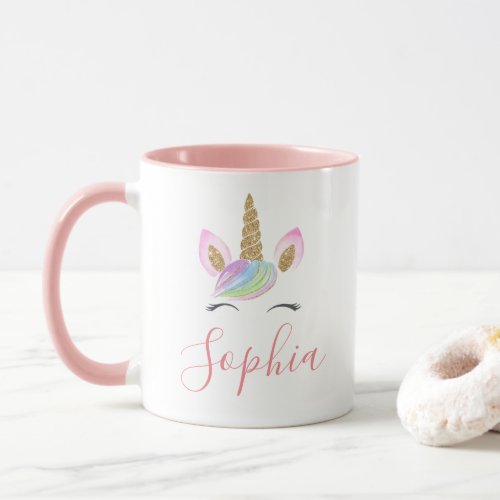 Custom Name Unicorn Head Cute Pastel Rainbow Mug