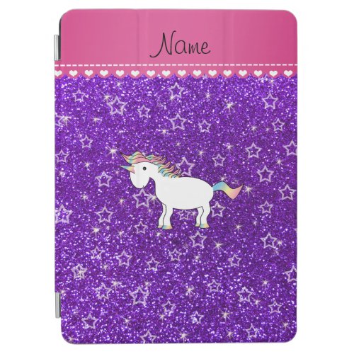 Custom name unicorn indigo purple glitter stars iPad air cover