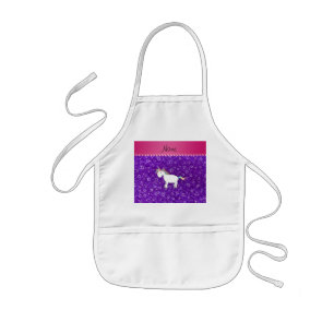 Custom name unicorn indigo purple glitter stars kids' apron