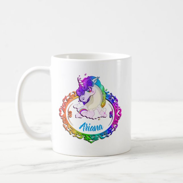 Custom Name Unicorn Rainbow cute coffee Mug (Left)