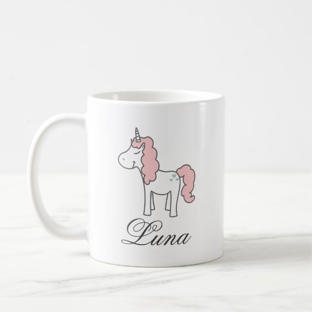 Custom Name Unicorn Rose Floral Cute Pink  Coffee Mug (Left)