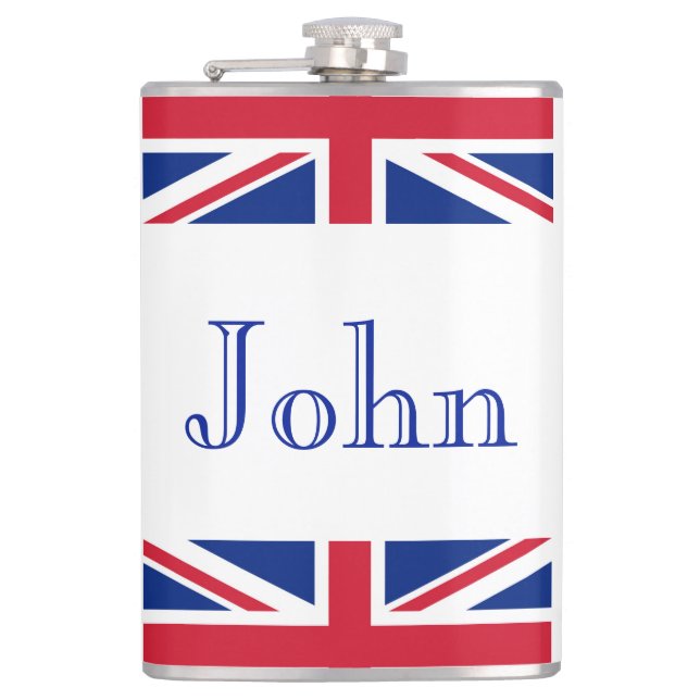 Custom Name Union Jack Flag flat Flask (Front)