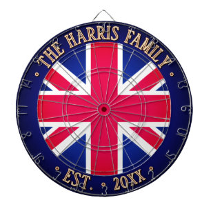 Custom Name UNION JACK UK FLAG Dark Navy Border Dart Board