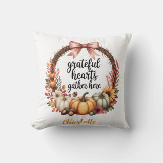 Custom name Unique autumn themed wreath Throw Pillow