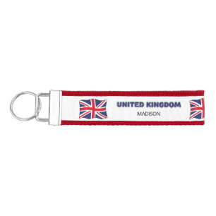 Custom Name United Kingdom Flag Wrist Keychain