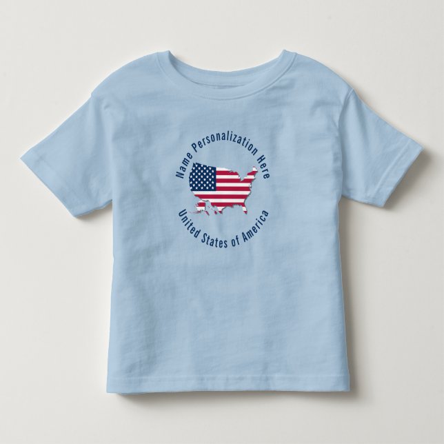 Custom Name United States of America Flag Map Blue Toddler T-shirt (Front)