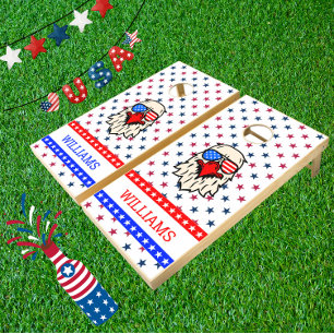 Custom Name USA American Flag Stars 4th of July  Cornhole Set