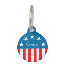 Custom Name, USA Flag Stars Stripes Pet ID Tag