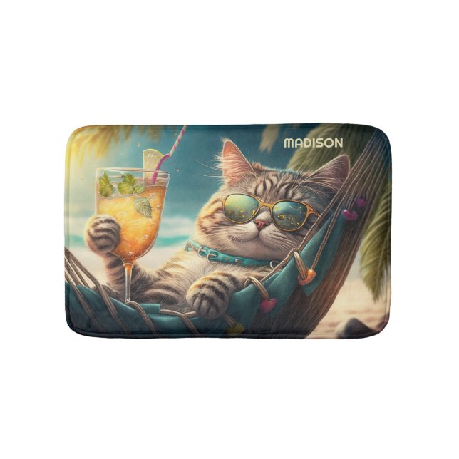 Custom Name Vacation Cat Bath Mat (Front)