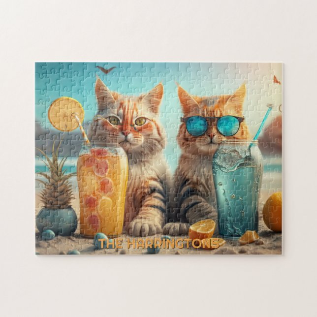 Custom Name Vacation Cat Jigsaw Puzzle (Horizontal)