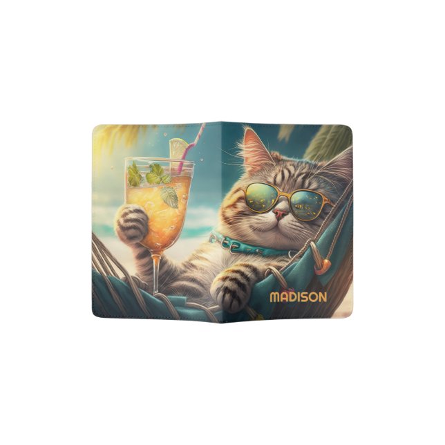Custom Name Vacation Cat Passport Holder (Opened)