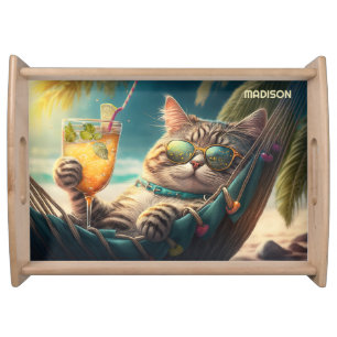 Custom Name Vacation Cat Serving Tray